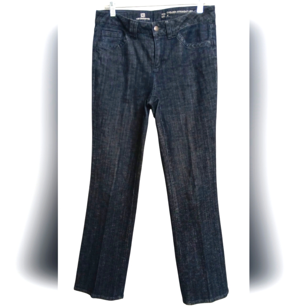 Liz Claiborne Women's Chelsea Straught Leg Dark Blue Denim Jean Pants-Size 6 EUC